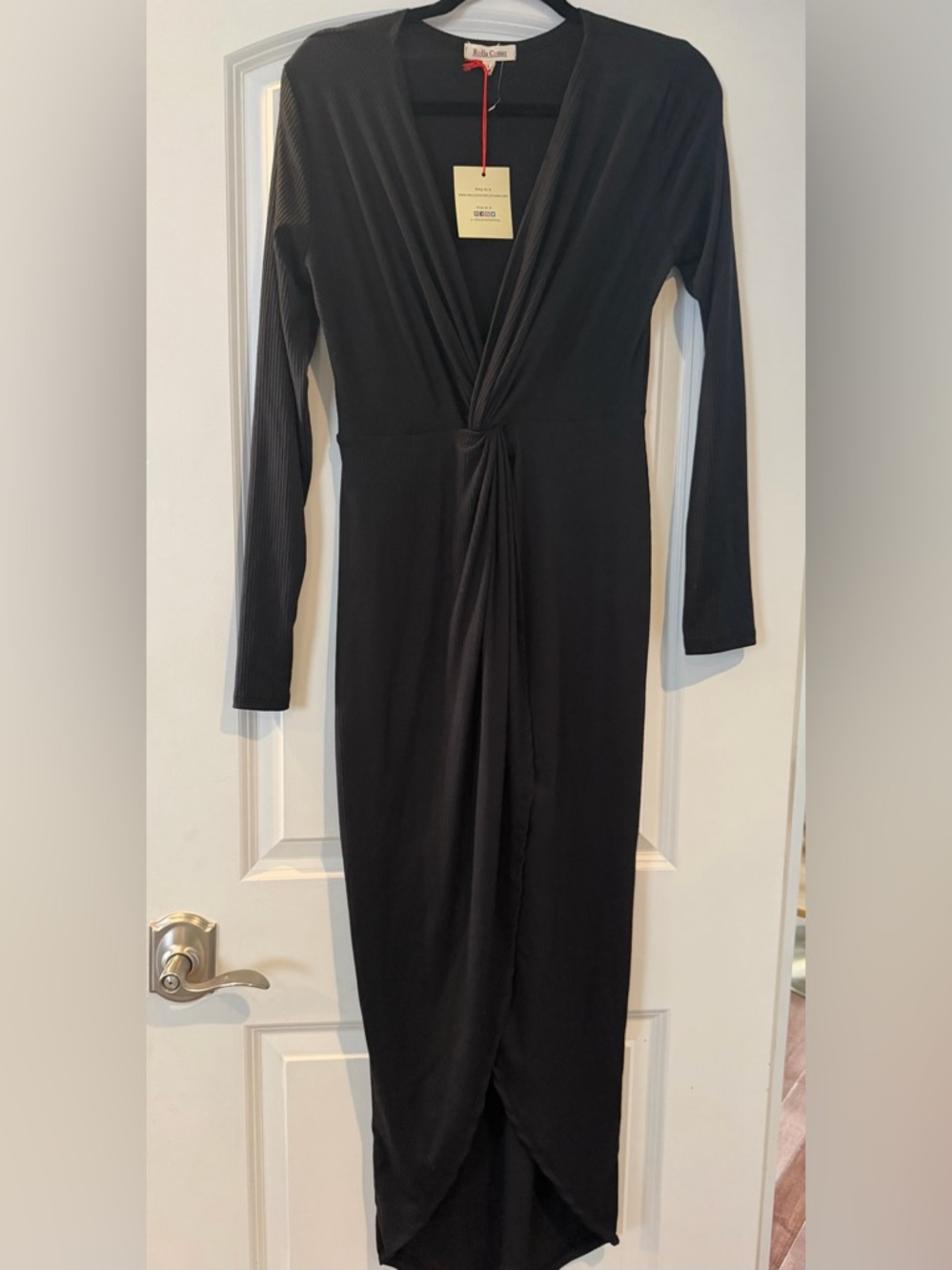 Rolla Coster Black Long-Sleeve Twist-Front Midi Dress